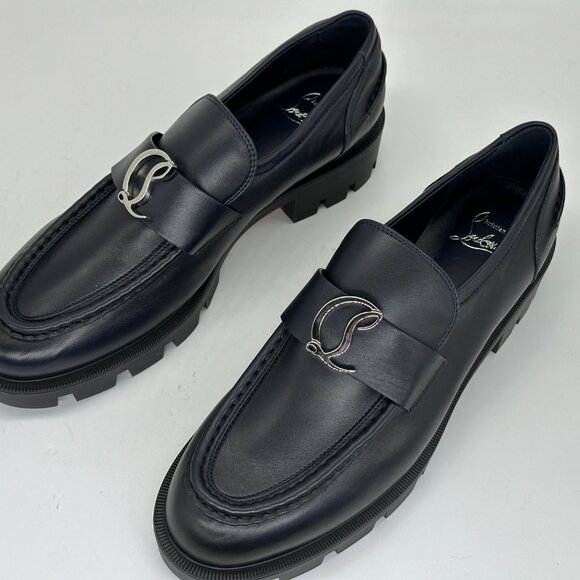 Christian Louboutin CL MOC LUG FLAT Leather Loafers Moccasin Shoes Marine - Picture 9 of 12